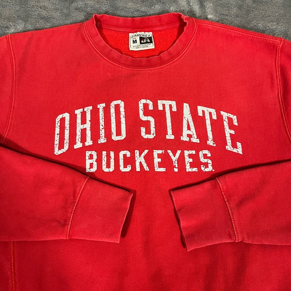 J America Ohio State Buckeyes Red Crewneck Sweatshirt Size M